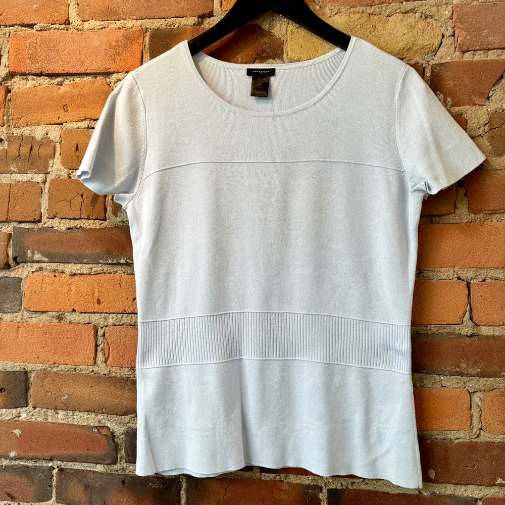 Light Blue Vintage Anne Taylor Short Sleeve Sweater. Size: Medium